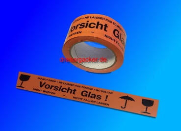 PVC Signalpackband "Vorsicht Glas" 50mm x 66m